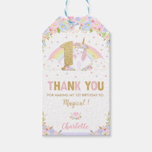 Cute Unicorn 1st Birthday Thank You Favour Swing Gift Tags
