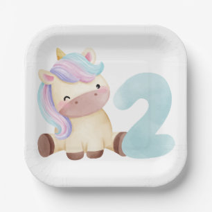 Cute Unicorn 2nd Birthday  Paper Plate