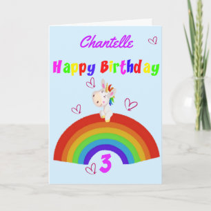 Cute Unicorn 3rd Birthday Card