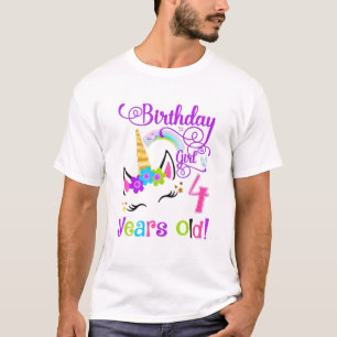Cute Unicorn 4Th Birthday Party Girl 4 Years Old T-Shirt