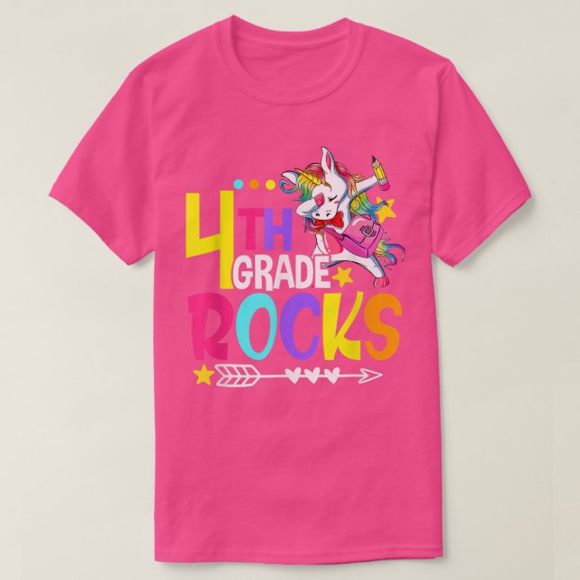 Cute Unicorn 4th Grade Rocks Funny First Day Back  T-Shirt (Design Front)