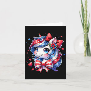 Cute Unicorn 4th Of July Girls Kids American Flag  Card