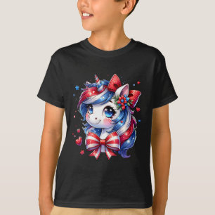 Cute Unicorn 4th Of July Girls Kids American Flag  T-Shirt
