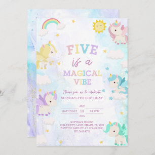Cute Unicorn 5th Birthday Invitation