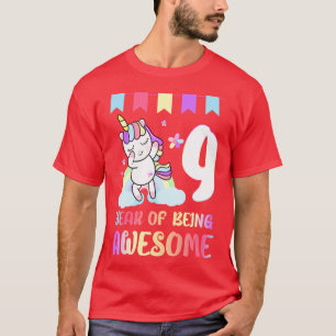 Cute Unicorn 9th Birthday 9 Year Of Being Awesome T-Shirt