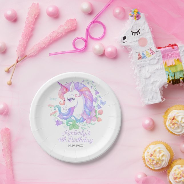 Cute Unicorn All Ages Kids Birthday  Paper Plate (Party)