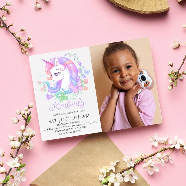 Cute Unicorn All Ages Photo Kids Birthday  Invitation (Creator Uploaded)