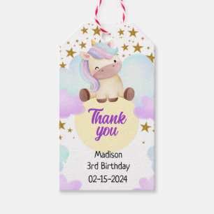 Cute Unicorn and Gold Stars Birthday Gift Tags