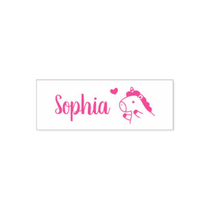 Cute Unicorn and Heart, Girls Name Self-inking Stamp