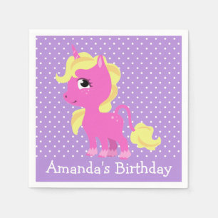 Cute Unicorn and Polka Dot Custom Birthday Napkins