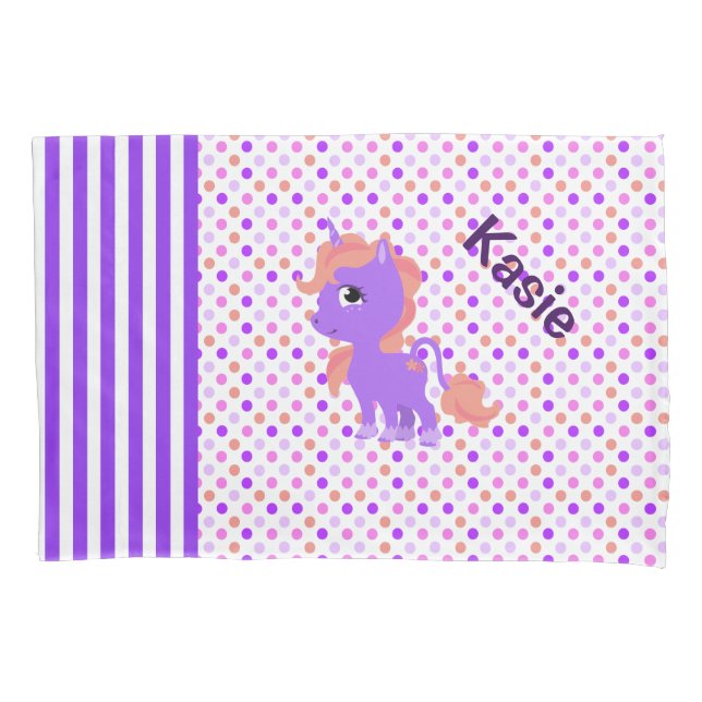 Cute Unicorn and Polka Dot Pillow Case (Front)