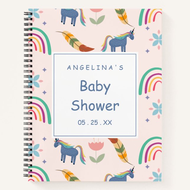 Cute Unicorn and Rainbow Baby Shower Gift List  Notebook (Front)