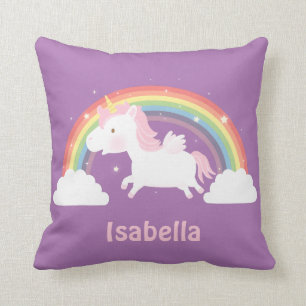 Cute Unicorn and Rainbow Girls Room Throw Pillow