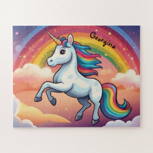 Cute Unicorn and Rainbow Personalised Jigsaw Puzzle