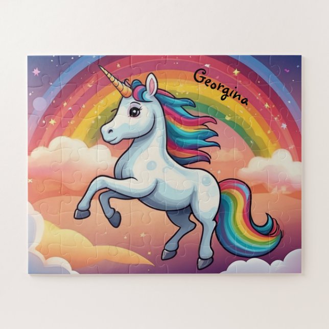 Cute Unicorn and Rainbow Personalised Jigsaw Puzzle (Horizontal)