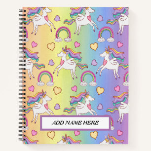 Cute Unicorn and Rainbow Spiral Notebook