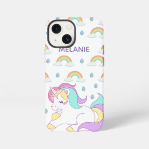 Cute Unicorn and Rainbows Personalised iPhone 13 Mini Case