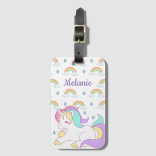 Cute Unicorn and Rainbows Personalised Luggage Tag