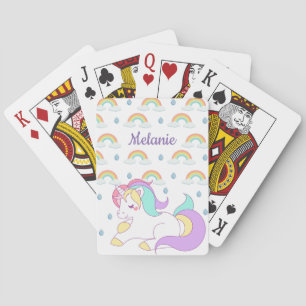 Cute Unicorn and Rainbows Personalised Playing Cards
