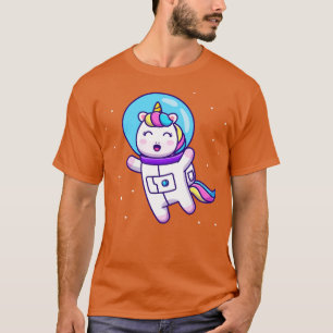 Cute Unicorn Astronaut Floating In Space Cartoon T-Shirt