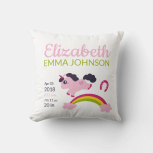 Cute Unicorn Baby Birth Stats Cushion