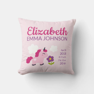 Cute Unicorn Baby Birth Stats Cushion