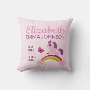 Cute Unicorn Baby Birth Stats Cushion