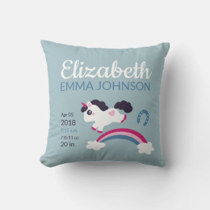 Cute Unicorn Baby Birth Stats Cushion