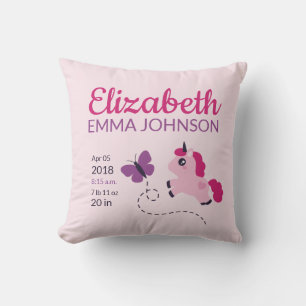 Cute Unicorn Baby Birth Stats Cushion