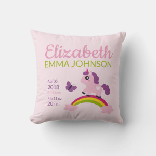 Cute Unicorn Baby Birth Stats Cushion