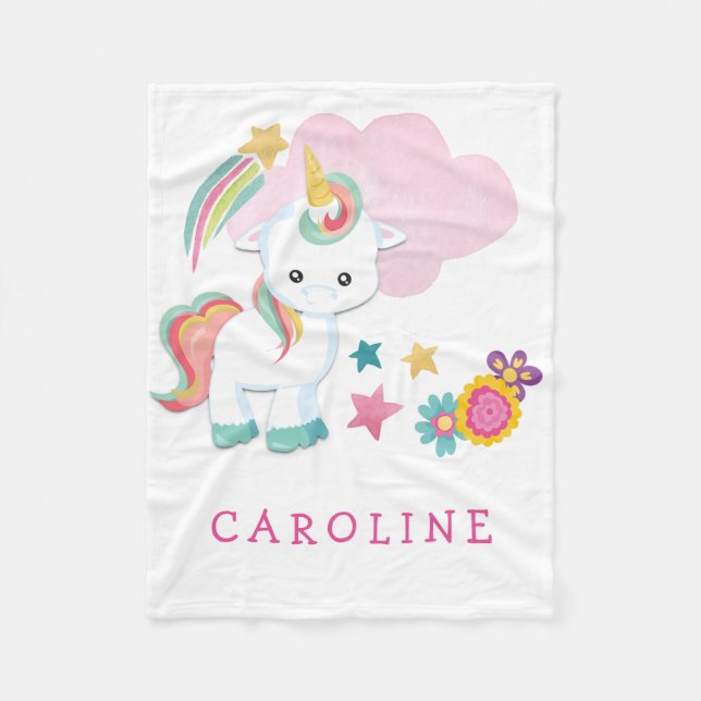 Cute Unicorn Baby Girl Name White Fleece Blanket (Front)