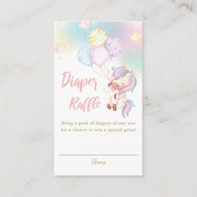 Cute Unicorn Baby Girl Shower Diaper Raffle Enclosure Card (Front)
