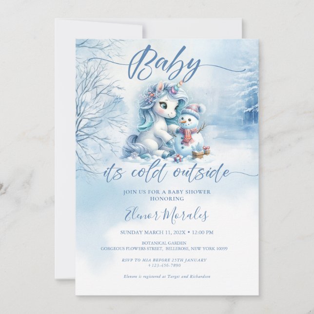 Cute Unicorn Baby Its Cold Outside Baby Shower Invitation (Front)