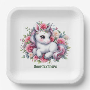 Cute unicorn baby shower customizable paper plate