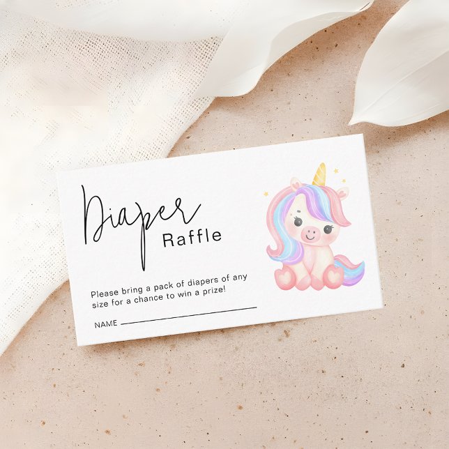 Cute Unicorn Baby Shower Diaper Raffle Ticket Enclosure Card (Creator Uploaded)