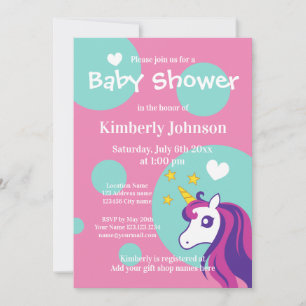 Cute unicorn baby shower invitations for girl