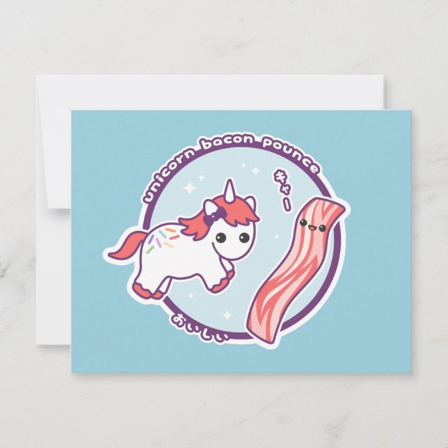 Cute Unicorn Bacon Birthday Party Invitations (Front)