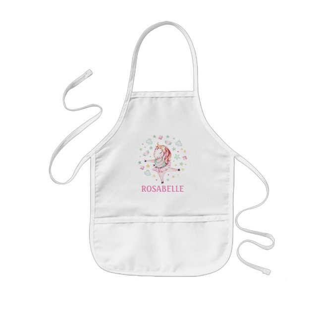 Cute Unicorn Ballerina Girly PInk Kids Apron (Front)