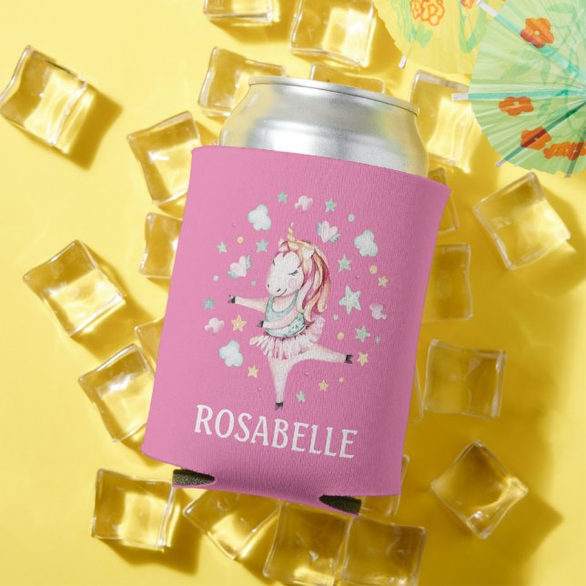 Cute Unicorn Ballerina Girly PInk Kids' Can Cooler (In Situ Summer)