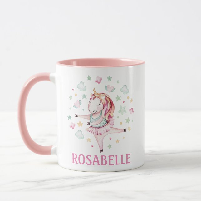 Cute Unicorn Ballerina Girly PInk Kids' Mug (Left)