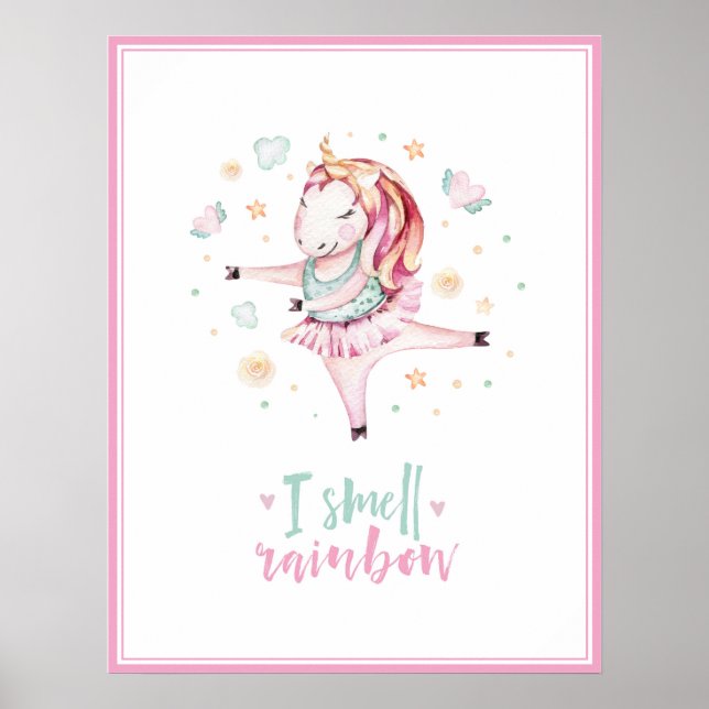 cute unicorn ballerina girly pink kids poster (Front)