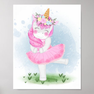 Cute Unicorn Ballerina with Flower Crown Poster