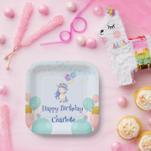 cute Unicorn balloon rainbow birthday party kids Paper Plate