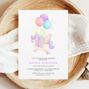 Cute Unicorn Balloons Modern Pastel Baby Shower Invitation