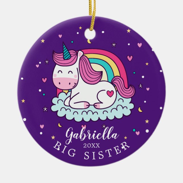 Cute Unicorn Big Sister Christmas Ornament (Front)