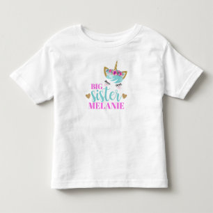 Cute Unicorn Big Sister Personalized Baby Kids or Toddler T-Shirt