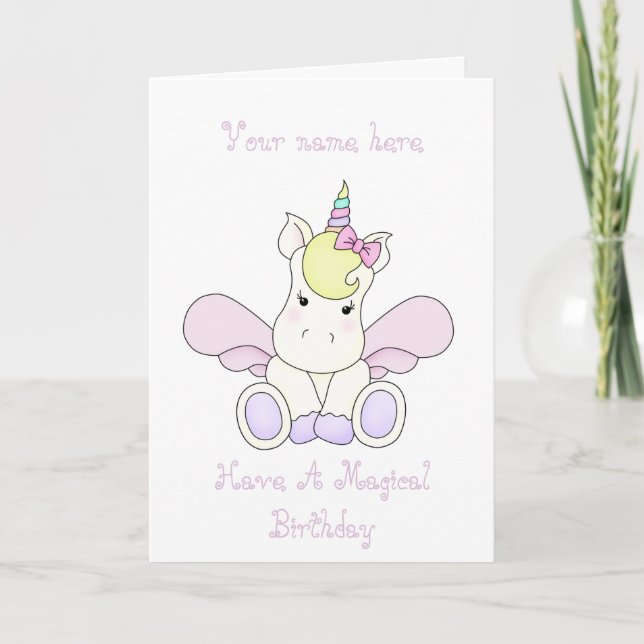 Cute Unicorn Birthday Card Personalised (Front)