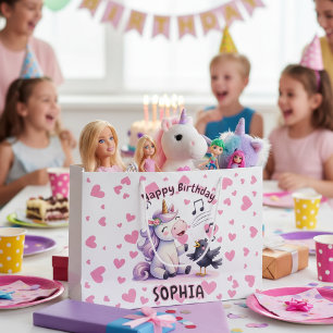 Cute Unicorn Birthday Gift Bag with Pink Hearts