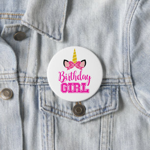 Cute Unicorn BIRTHDAY GIRL 7.5 Cm Round Badge