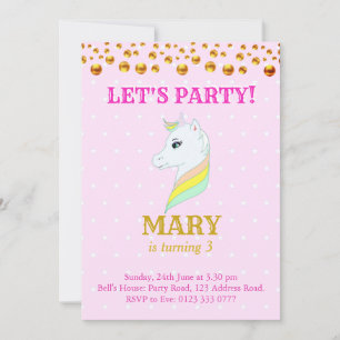 Cute Unicorn Birthday Invitation